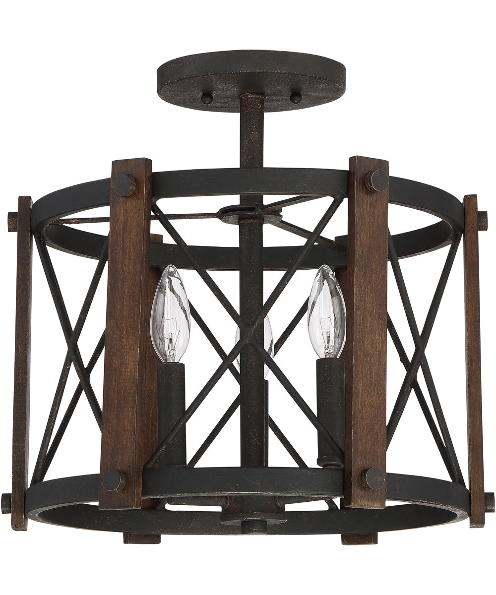 Baron Medium 3-light Semi Flush Mount Marcado Black