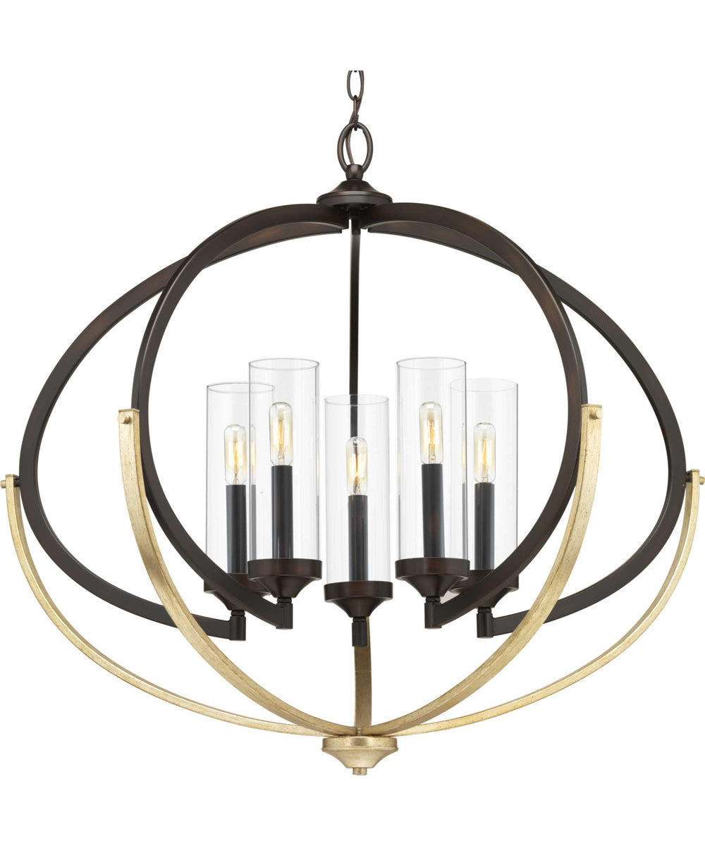 Evoke 5-Light Clear Glass Luxe Chandelier Light Antique Bronze