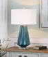28"H Pescara Teal-Gray Glass Lamp