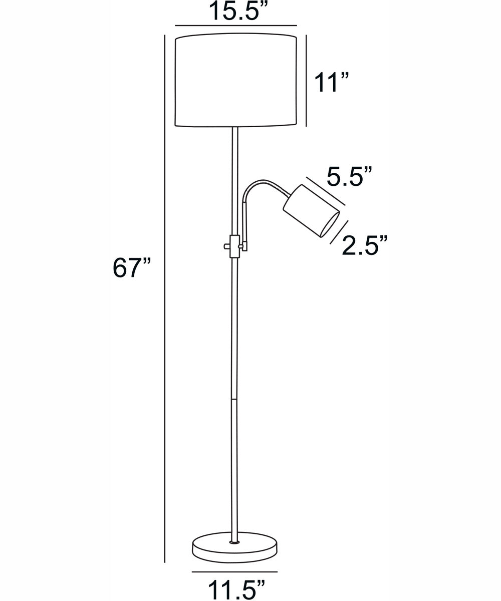 Tayvon 1-Light Floor/Reading Combo Lamp Black/White Fabric Shade