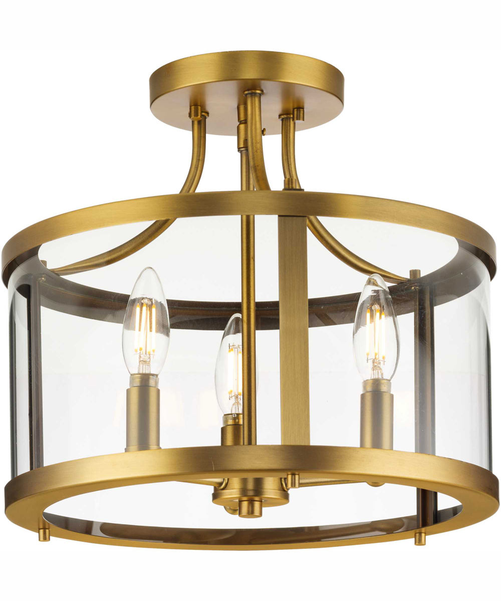 Gilliam 13 in. 3-Light New Traditional Semi-Flush Mount Vintage Brass