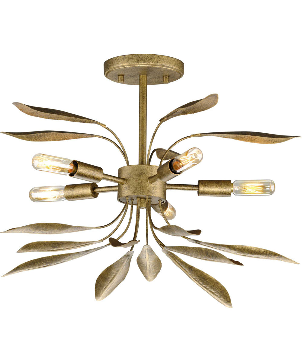 Mariposa 5-Light Convertible Semi-Flush Ceiling or Hanging Pendant Light Antique Gold