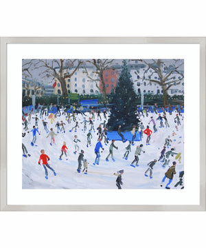 Skating at the Natural History Museum by Andrew Macara Wood Framed Wall Art Print (25  W x 21  H), Svelte Silver Frame
