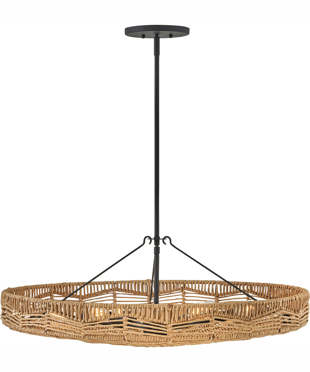 Ophelia 6-Light Medium Convertible Pendant in Black with Natural Shade