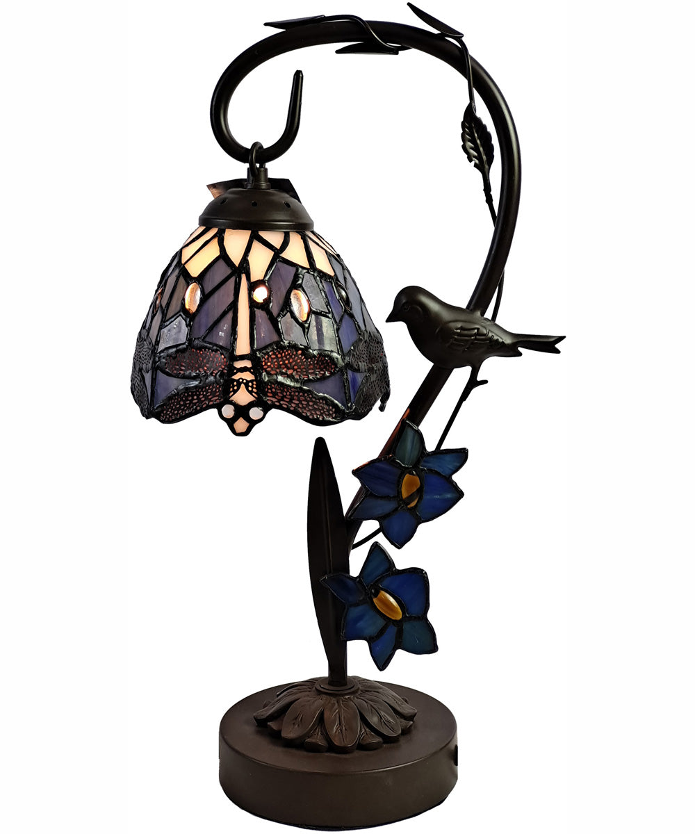 Bird On Vine Dragonfly Tiffany Table Lamp