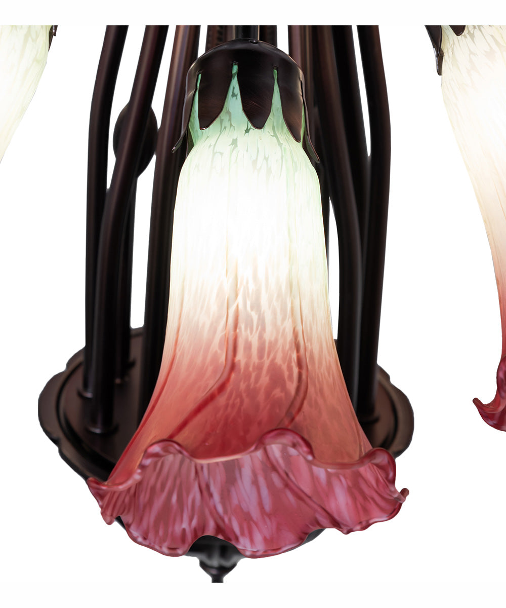 24" Wide Seafoam/Cranberry Tiffany Pond Lily 12 Light Chandelier