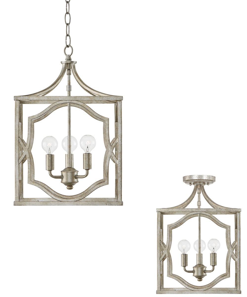 Blakely 3-Light Dual-Mount Pendant/Semi-Flush Mount Foyer Fixture Antique Silver