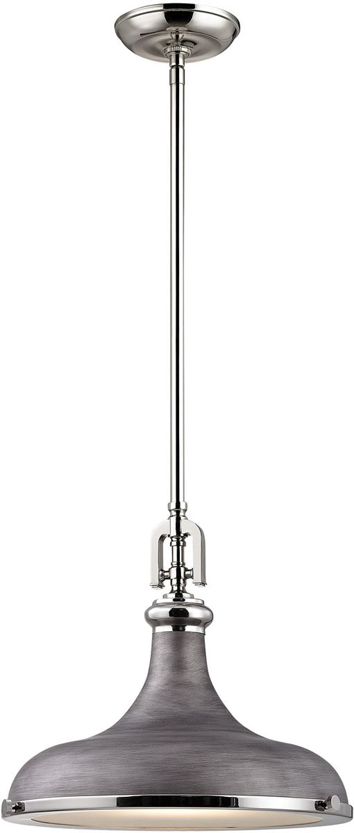 15"W Rutherford 1-Light Pendant Polished Nickel/Weathered
