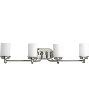 Glide 4-Light Etched Opal Glass Coastal Bath Vanity Light Brushed Nickel