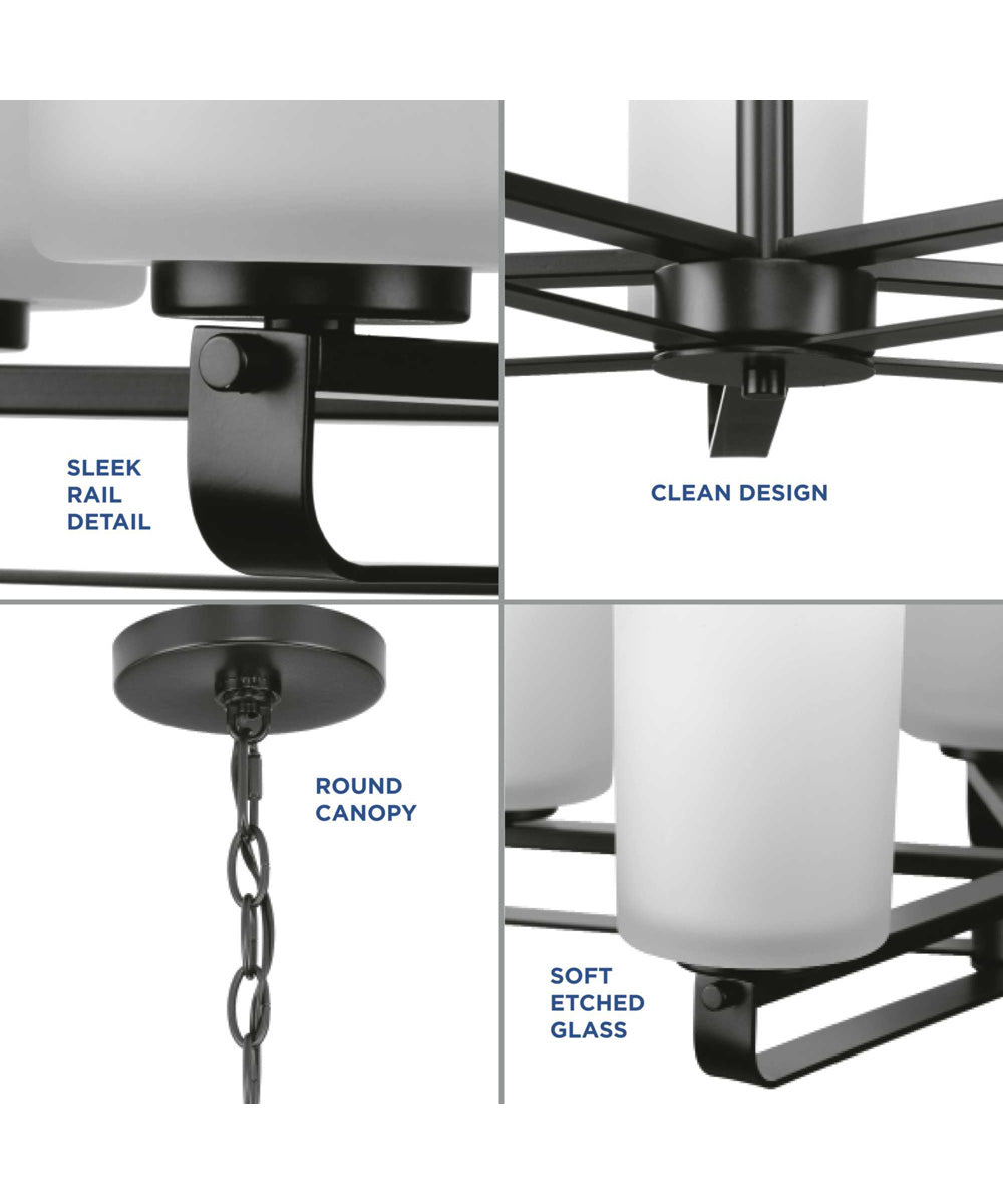 League 5-Light Etched Glass Modern Farmhouse Chandelier Light Matte Black