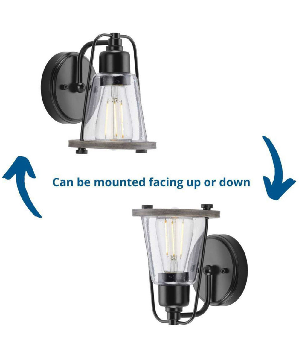 Conway 1-Light Clear Seeded Farmhouse Style Bath Vanity Wall Light Matte Black