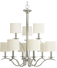 Inspire 9-Light Off-White Linen Shade Traditional Chandelier Light Brushed Nickel