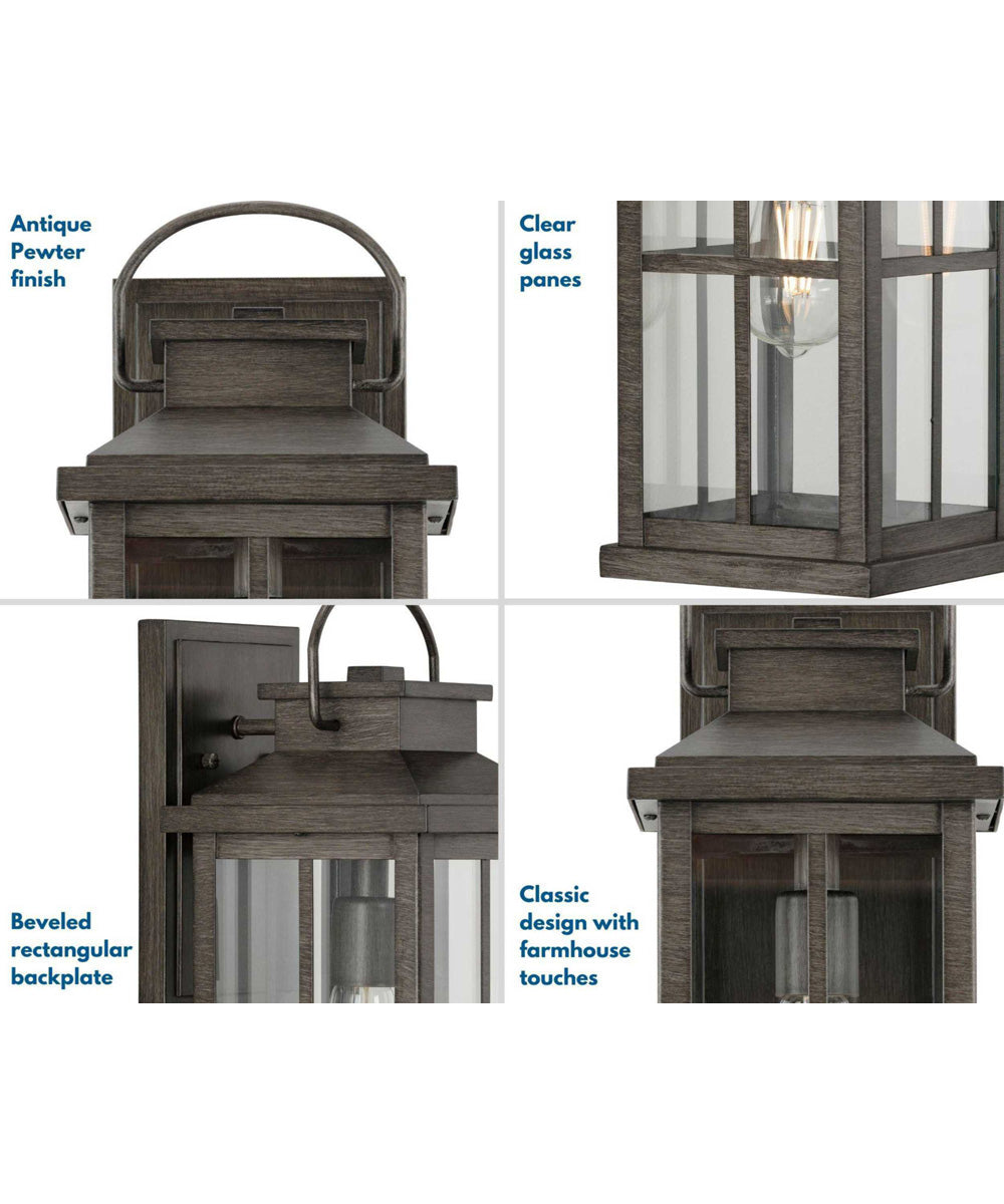 Williamston 1-Light Clear Glass Transitional Style Large Outdoor Wall Lantern Antique Pewter