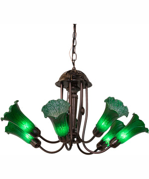 24" Wide Green Tiffany Pond Lily 7 Light Chandelier