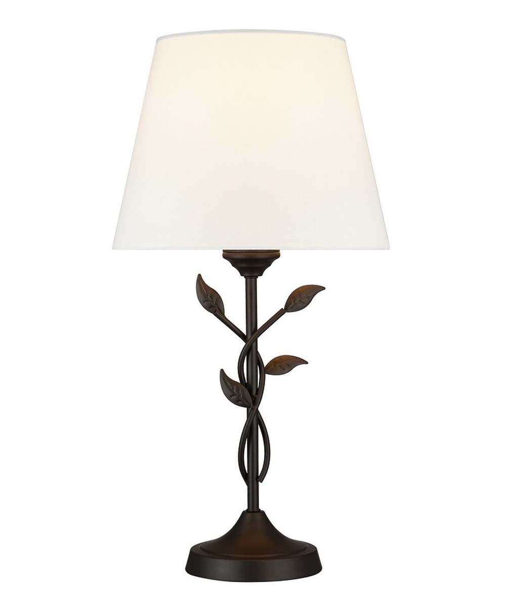 Catalina 21"H Rustic Leaf Floral Metal Matte Black and Oil Rubbed Bronze Finish Table Lamp with White Linen Shade