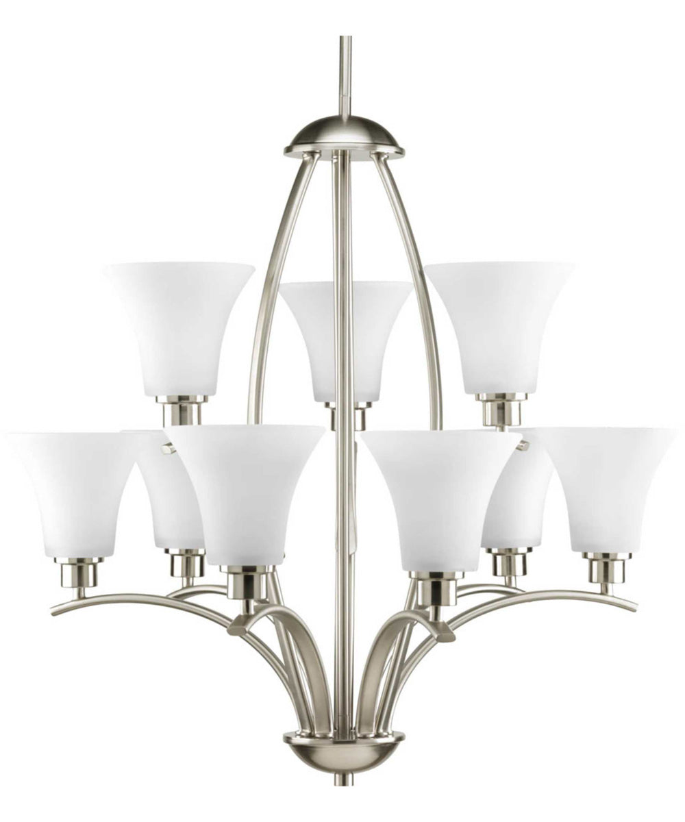 Joy 9-Light Etched White Inside Glass Traditional Chandelier Light Brushed Nickel