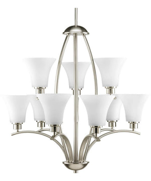 Joy 9-Light Etched White Inside Glass Traditional Chandelier Light Brushed Nickel