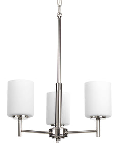 Replay 3-Light Etched White Glass Modern Chandelier Light Polished Nickel