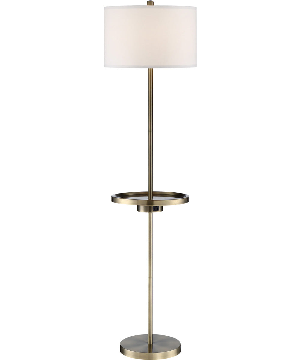 Tungsten 1-Light Floor Lamp W/Tray Antique Brass/White Fabric