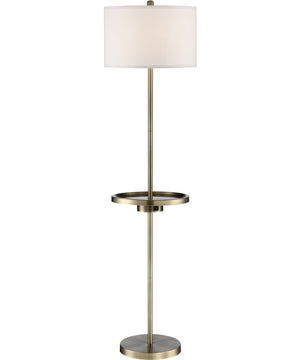 Tungsten 1-Light Floor Lamp W/Tray Antique Brass/White Fabric Shade