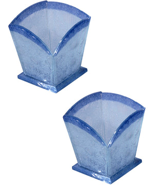 4 Inch H Blue Bubble 2-Pack Fused Glass Candle Votive Set