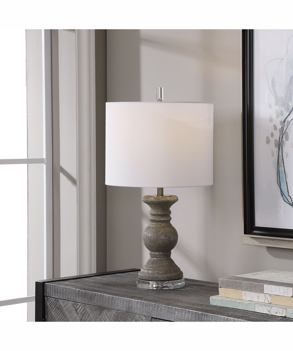 24"H 1-Light Table Lamp Ceramic and  Steel in Metallic Stone Gray with a Drum Shade