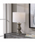 24"H 1-Light Table Lamp Ceramic and  Steel in Metallic Stone Gray with a Drum Shade