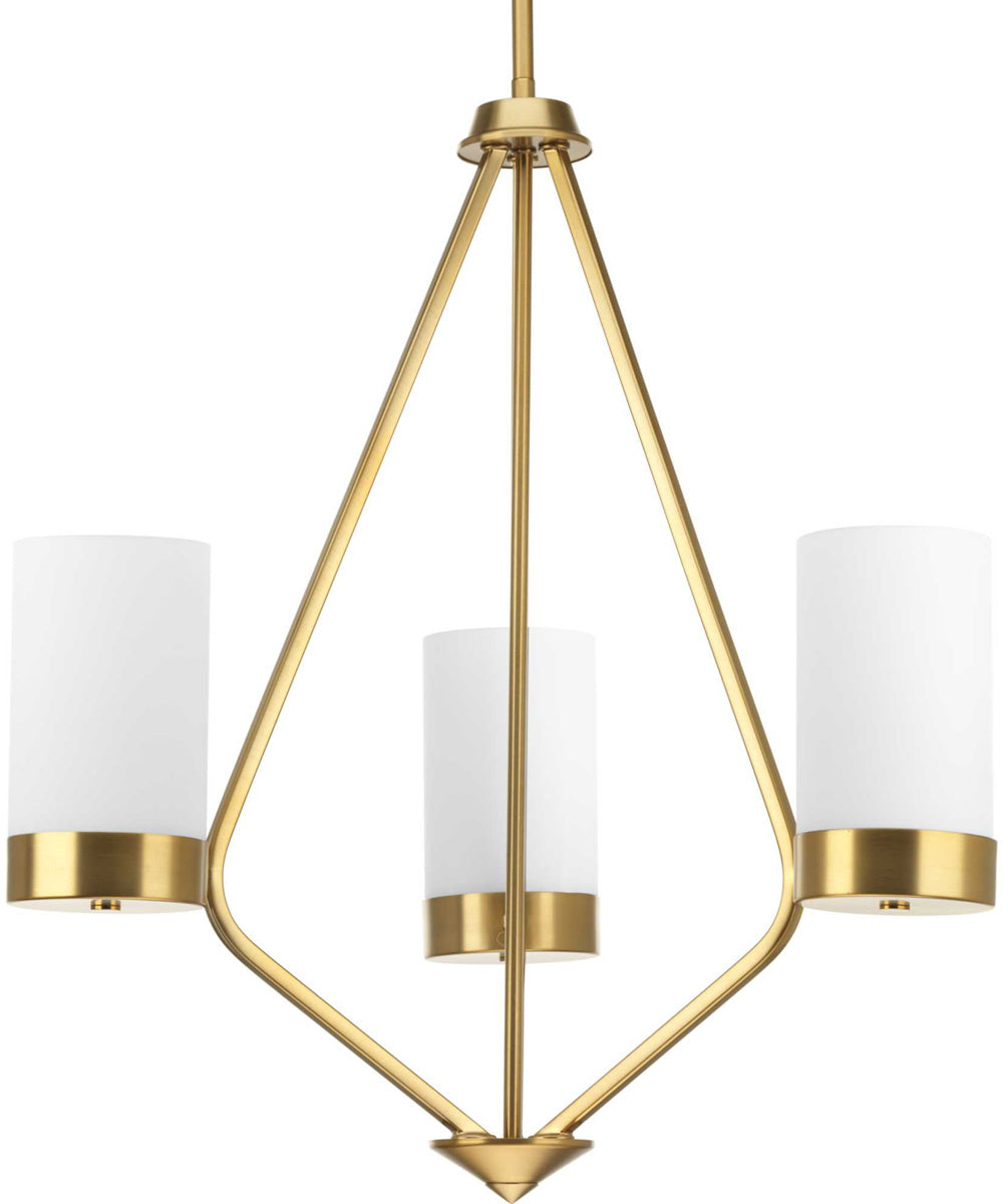 Elevate 3-Light Etched White Glass Mid-Century Modern Chandelier Light Brushed Bronze
