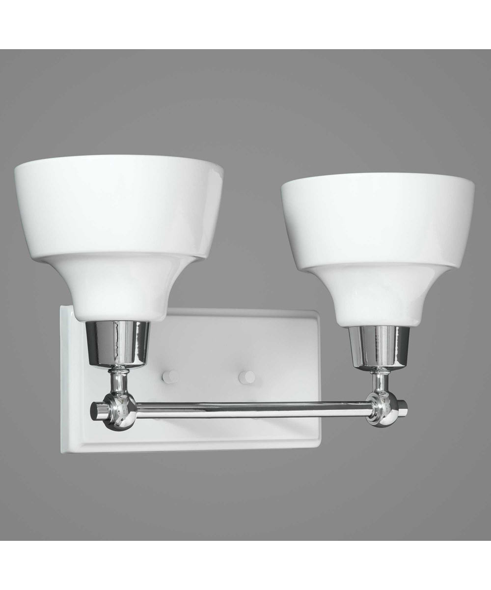 Bramlett 2-Light White Metal Shade Coastal Bath Vanity Light Polished Chrome