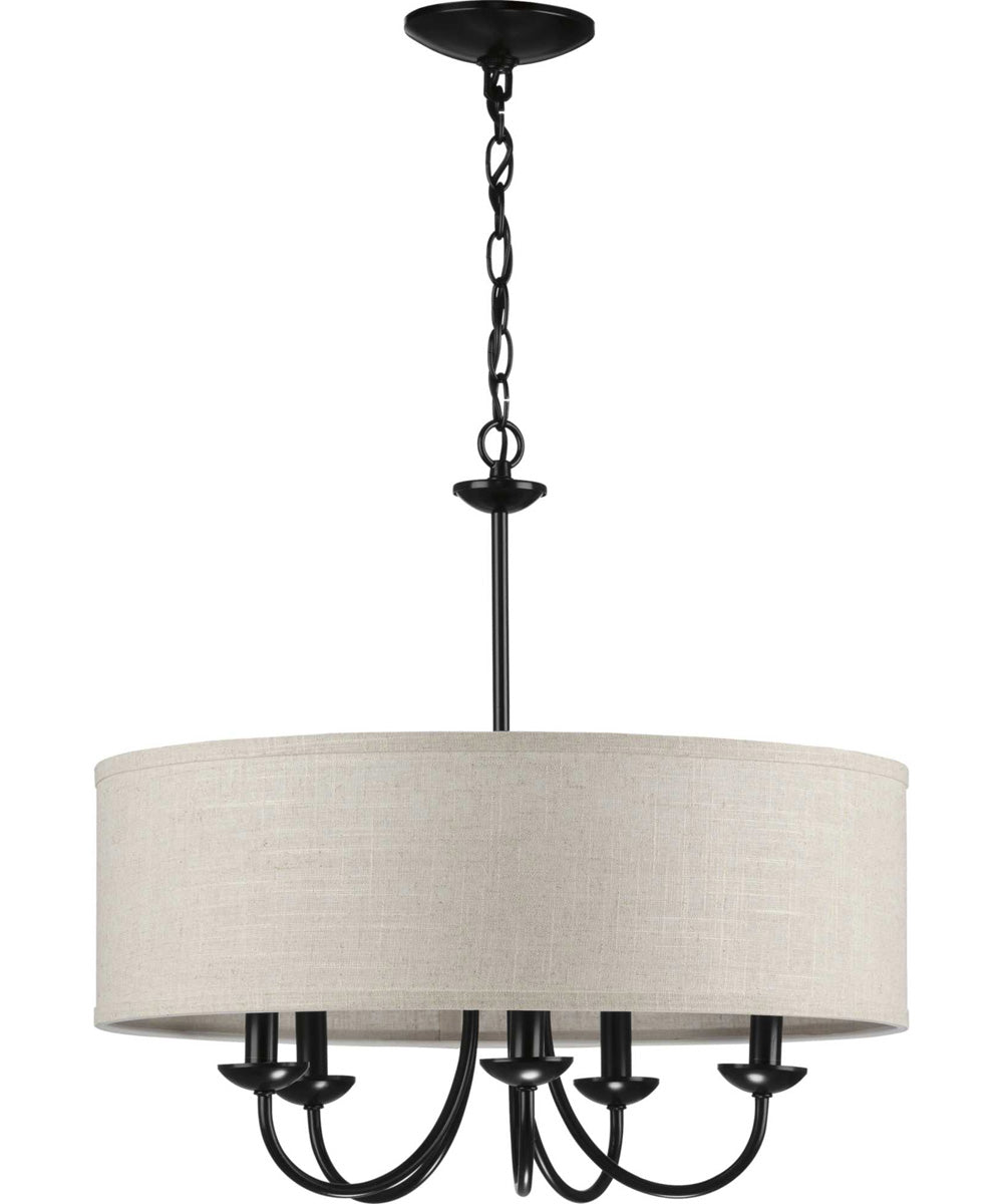 Drum Shade 5-Light Harvest Linen Shade Farmhouse Chandelier Light Matte Black