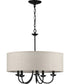 Drum Shade 5-Light Harvest Linen Shade Farmhouse Chandelier Light Matte Black
