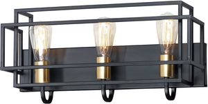 21"W Liner 3-Light Bath Vanity Black / Satin Brass