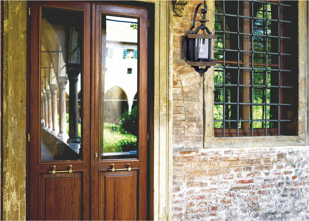 23"H Ashwood 1-Light Outdoor Wall Light Textured Black/Whiskey Barrel