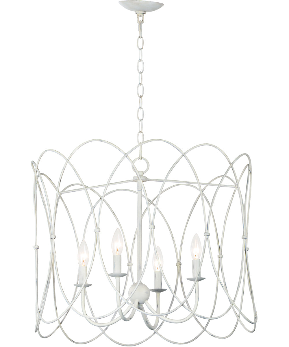 19"W Trellis 4-Light Chandelier Weathered White