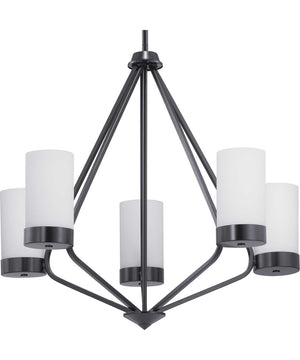 Elevate 5-Light Etched White Glass Mid-Century Modern Chandelier Light Matte Black
