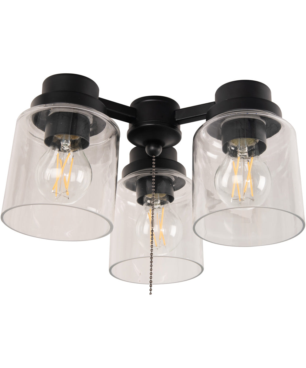 3 Light Fitter and Glass 3-Light LED Filament Fan Light Kit Flat Black