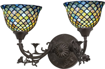 21"W Tiffany Fishscale 2 Light Wall Sconce