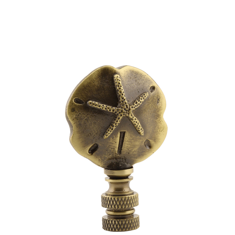 Antiqued Mini Sand Dollar Lamp Finial Antiqued Brass 2.25"h