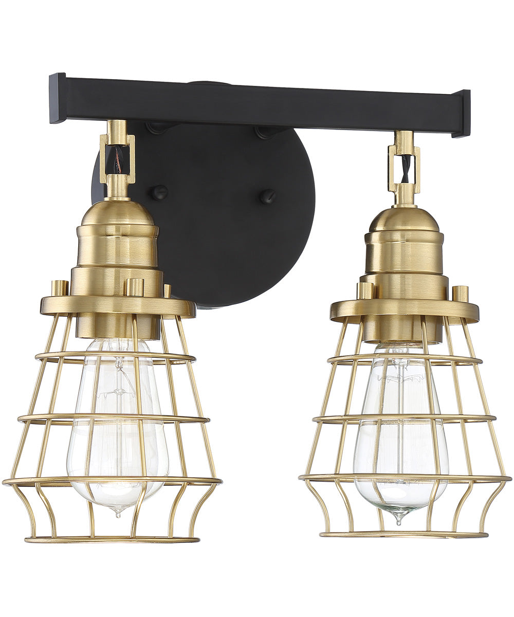 Thatcher 2-Light Bath Vanity Light Flat Black/Satin Brass