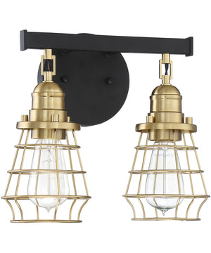 Thatcher 2-Light Bath Vanity Light Flat Black/Satin Brass