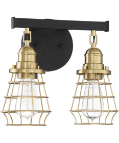 Thatcher 2-Light Bath Vanity Light Flat Black/Satin Brass