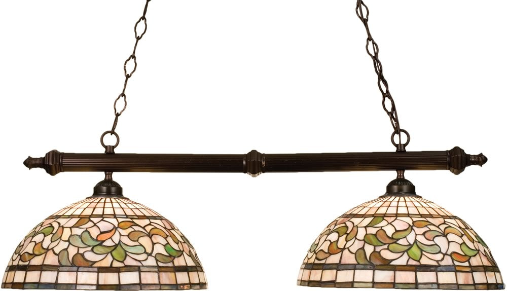 39"W Tiffany Turning Leaf 2 Light Island Pendant