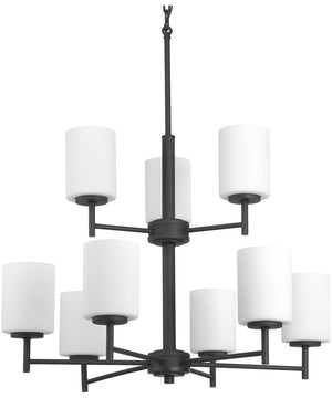 Replay 9-Light Etched Painted White Glass Modern Chandelier Light Textured Black