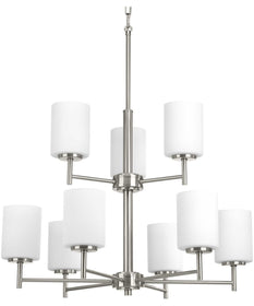 Replay 9-Light Etched Glass Modern Chandelier Light Brushed Nickel
