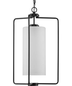 Merry 1-Light Etched Glass Transitional Style Foyer Pendant Light Matte Black