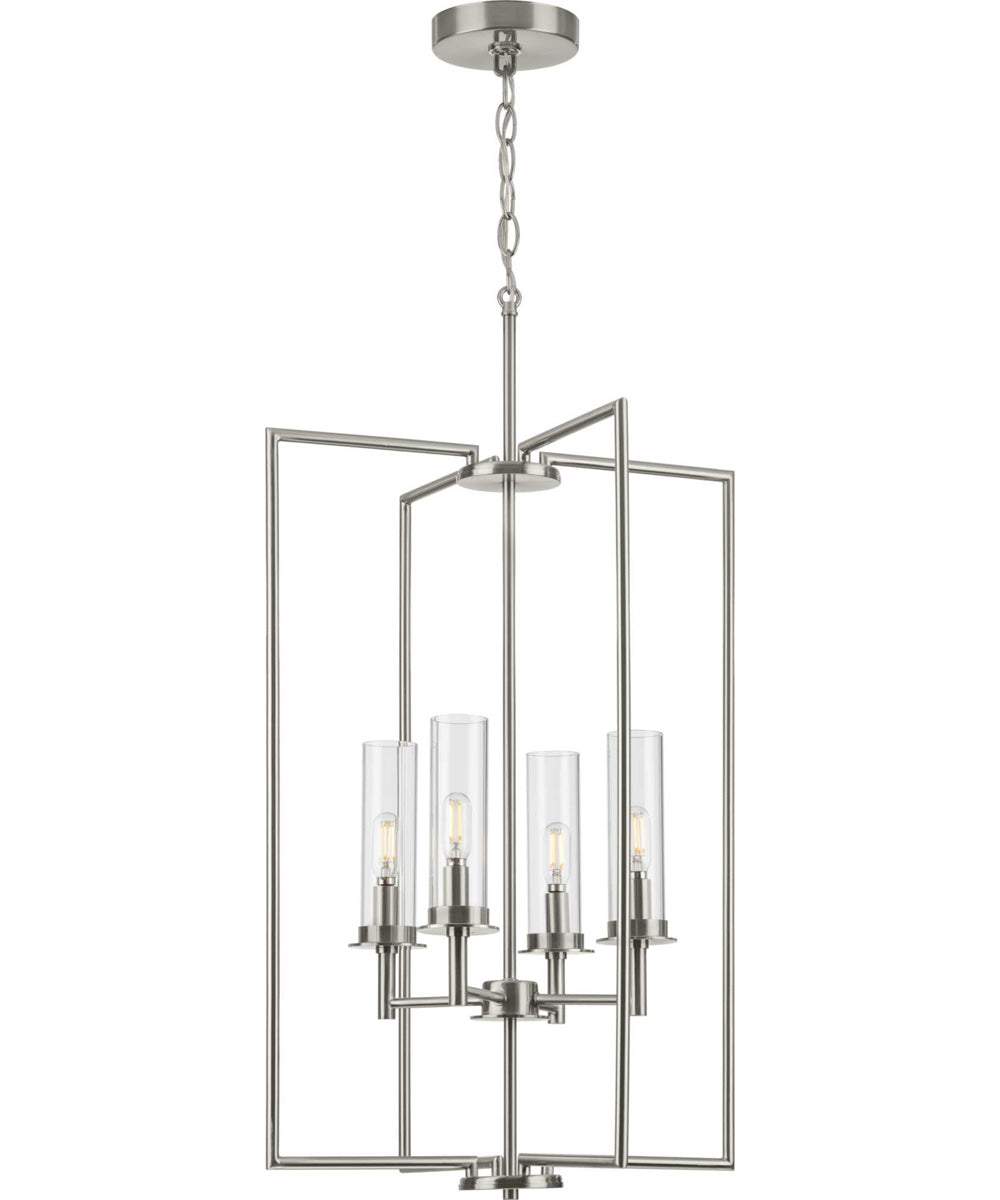 Kellwyn 4-Light Clear Glass Transitional Style Foyer Pendant Light Brushed Nickel