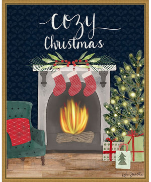 Framed Cozy Christmas Fireplace by Katie Doucette Canvas Wall Art Print (23  W x 28  H), Sylvie Gold Frame