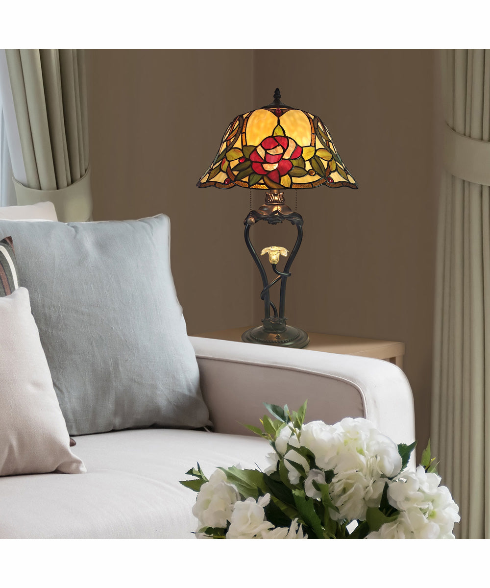 Amber Floral Petal Tiffany Table Lamp With Led Night Light