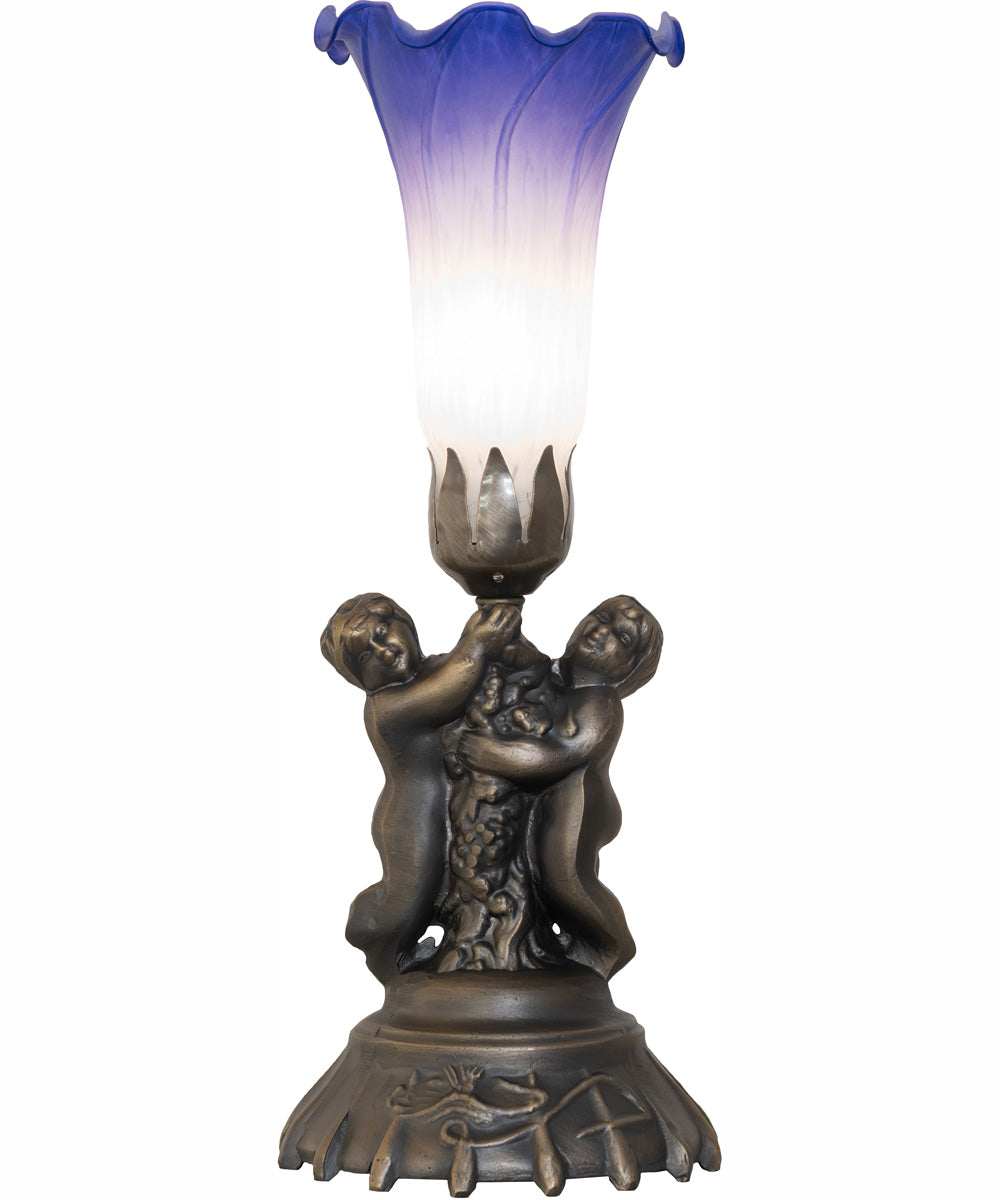 13" High Blue/White Tiffany Pond Lily Twin Cherub Accent Lamp