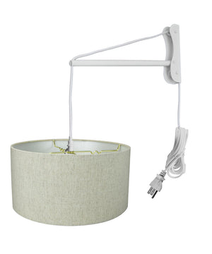 18"W MAST Plug-In Wall Mount Pendant 2 Light White Cord/Arm with Diffuser Textured Oatmeal Shade